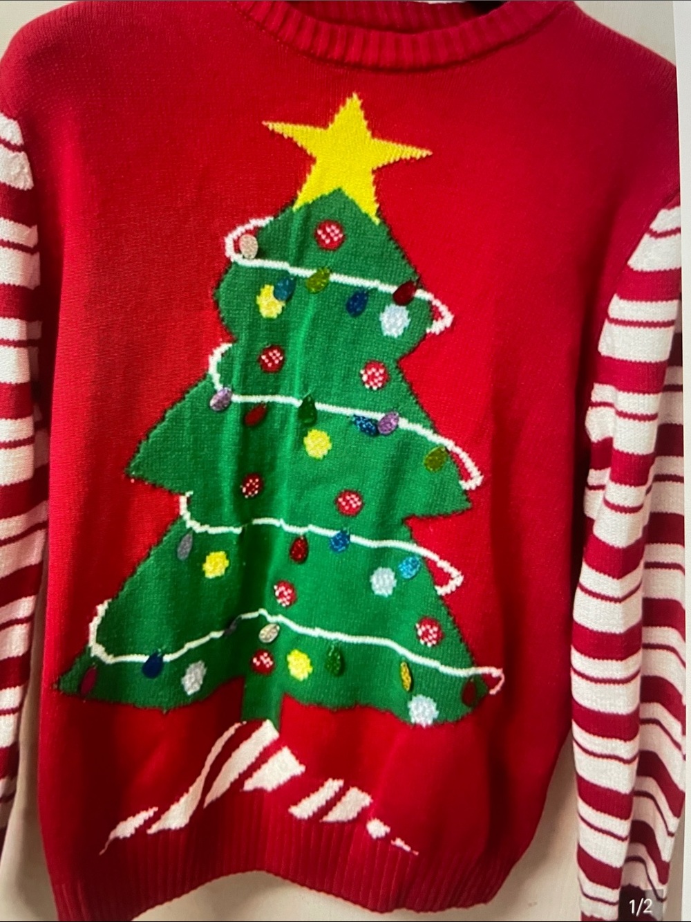Red Christmas Tree Knit Sweater - Women's Holiday Pullover